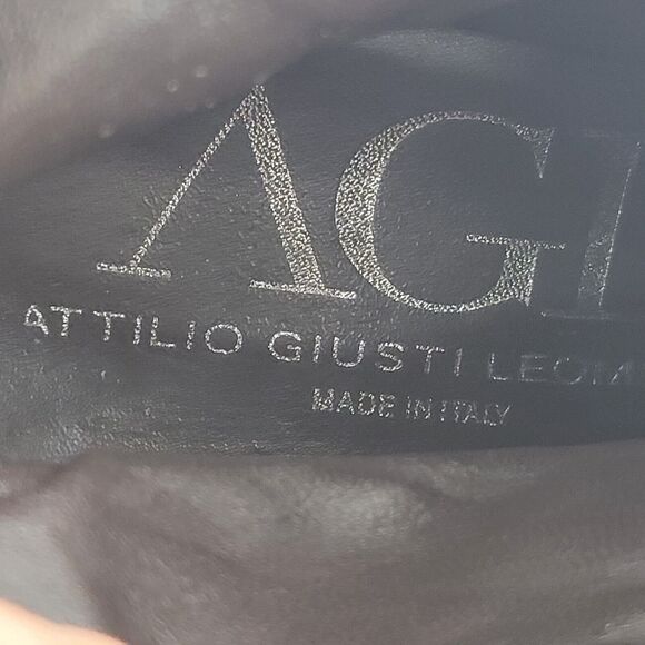 AGL Wedge Heel Ankle Booties Womens 37.5 7.5 Black Leather Rocker Glam Buckles - Picture 13 of 13